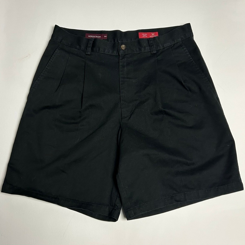 Nordstrom Smartcare Men Pleated Chino Shorts Black 33W Cotton Preppy Ivy League